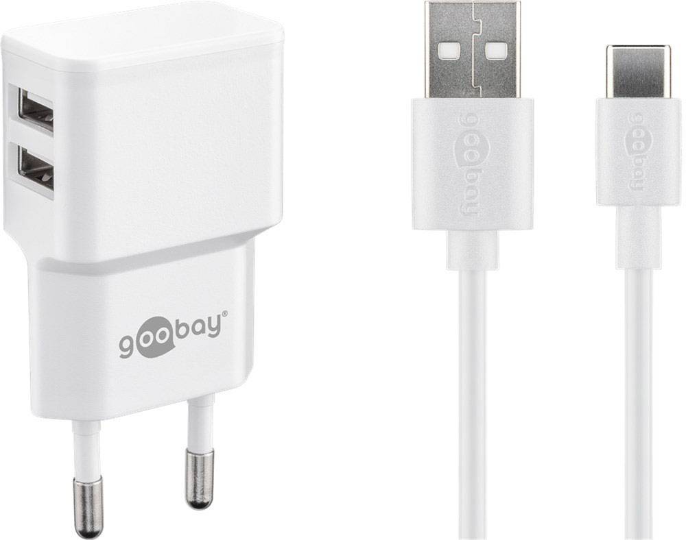 Goobay USB-C™ Dual Ladeset 2,4 A USB Ladegerät 12 W USB 2.0 Buchse A, USB 2.0 Buchse A Weiß Steckdose