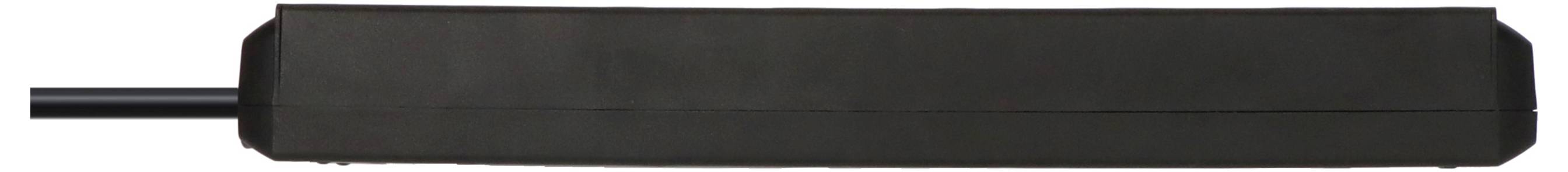 Schwarze zylindrische Kabelschutzhülle oder Ferrit-Ringkern auf einem dünnen Kabel, horizontal auf weißem Hintergrund dargestellt.