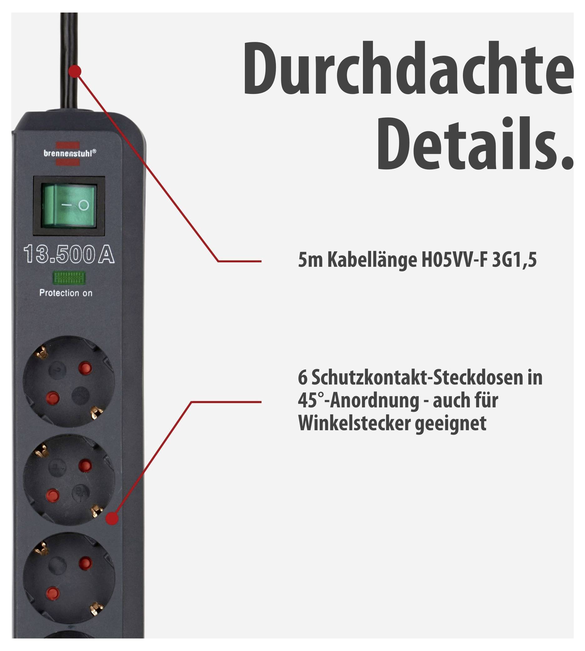 Brennenstuhl 1159710515 Überspannungsschutz-Steckdosenleiste 6fach Anthrazit Schutzkontakt 1 St.