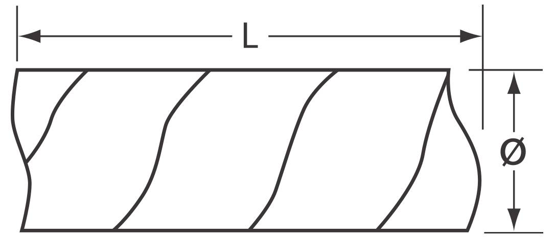 Diagramm eines zylindrischen Holzstamms mit Pfeilen, die die Länge mit dem Buchstaben „L