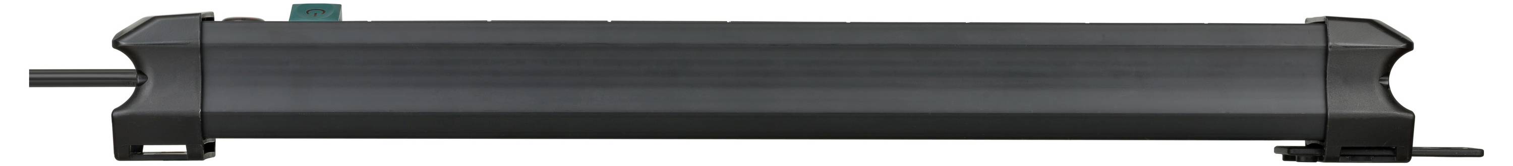 Eine lange schwarze zylindrische Walze oder ein Rohr mit grauen Endkappen und einer kleinen blaugrünen Lasche oben, horizontal auf weißem Hintergrund dargestellt.