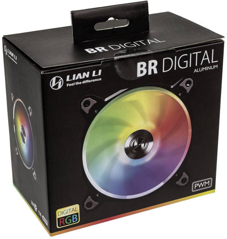 Lian Li 3x BR120 Digital RGB PWM PC-Gehäuse-Lüfter Schwarz, Silber, RGB (B x H x T) 120 x 120 x 27 mm inkl. LED-Beleuchtung