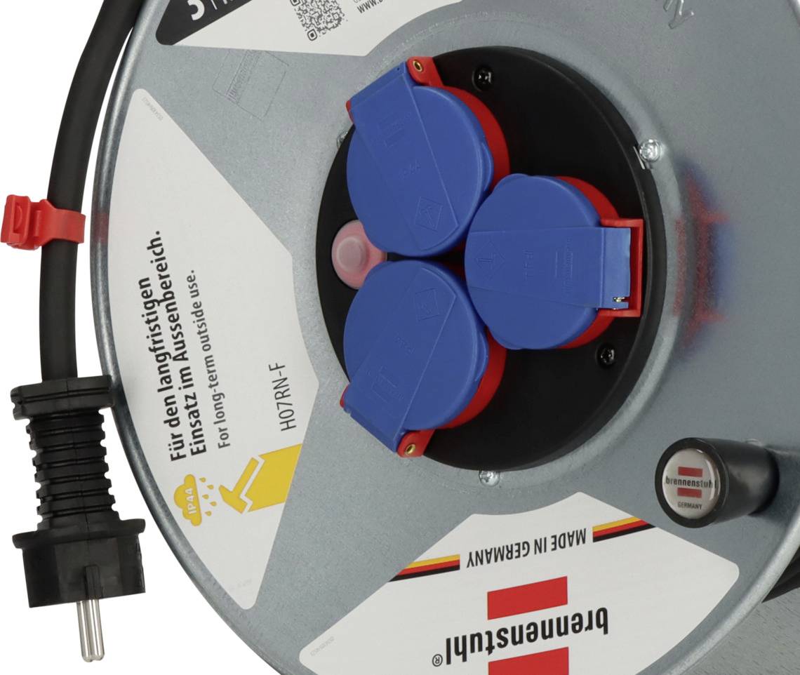 Brennenstuhl 1198350 Kabeltrommel 25.00m Schwarz Schutzkontakt-Gummi-Stecker