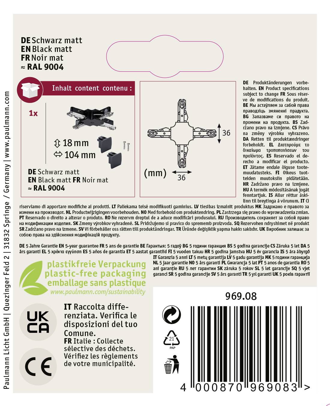 Paulmann 96908 Hochvolt-Schienensystem-Komponente X-Verbinder Schwarz (matt)