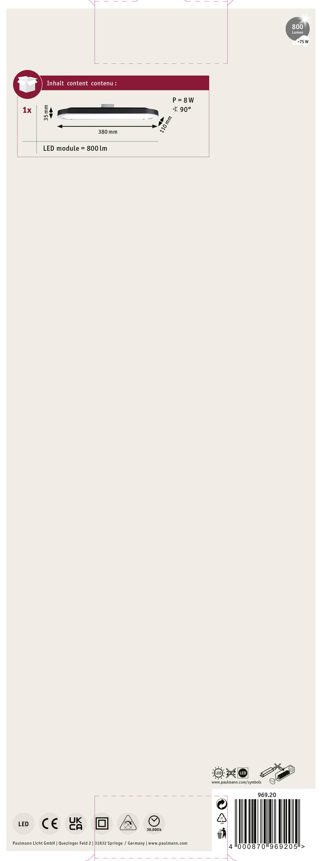 Paulmann Panel Loop Hochvolt-Schienensystem-Leuchte URail LED fest eingebaut 7W LED Schwarz (matt), Chrom