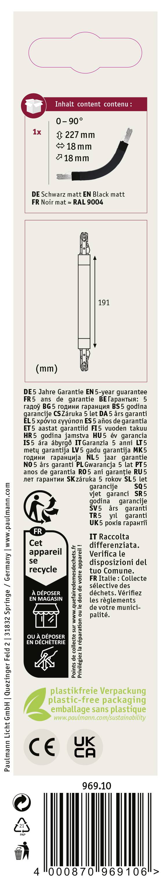 Paulmann 96910 Hochvolt-Schienensystem-Komponente Flexverbinder Schwarz (matt)