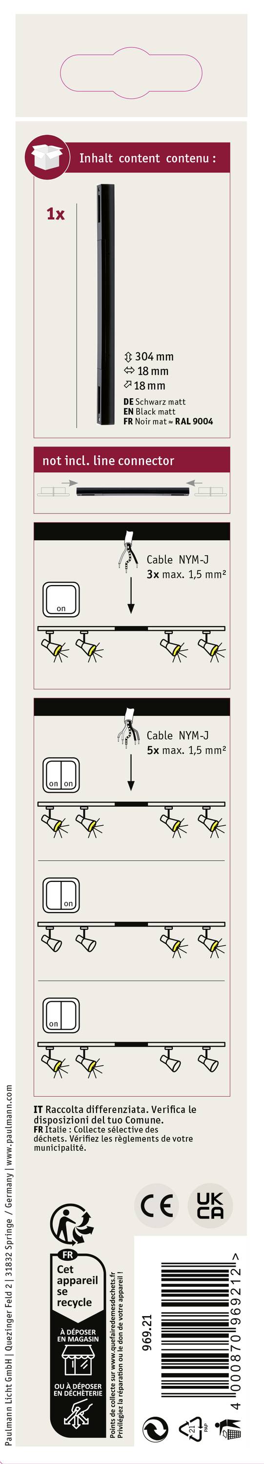 Paulmann URail 96921 Aufbausystem-Komponente Mitteleinspeiser Schwarz (matt)