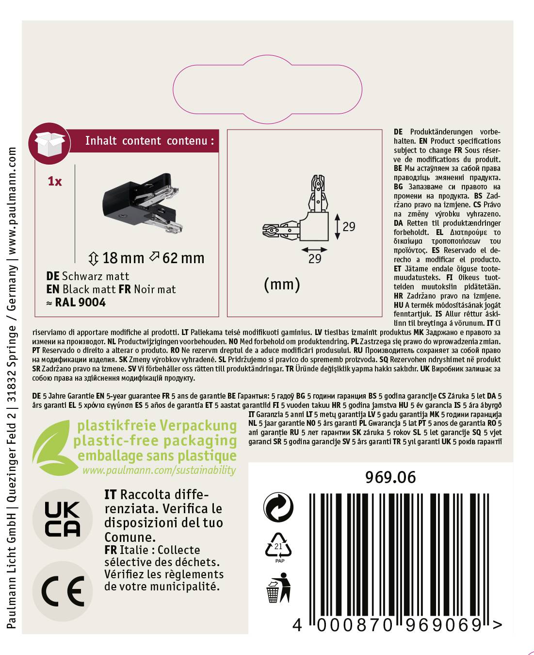 Paulmann 96906 Aufbausystem-Komponente L-Verbinder Schwarz (matt)