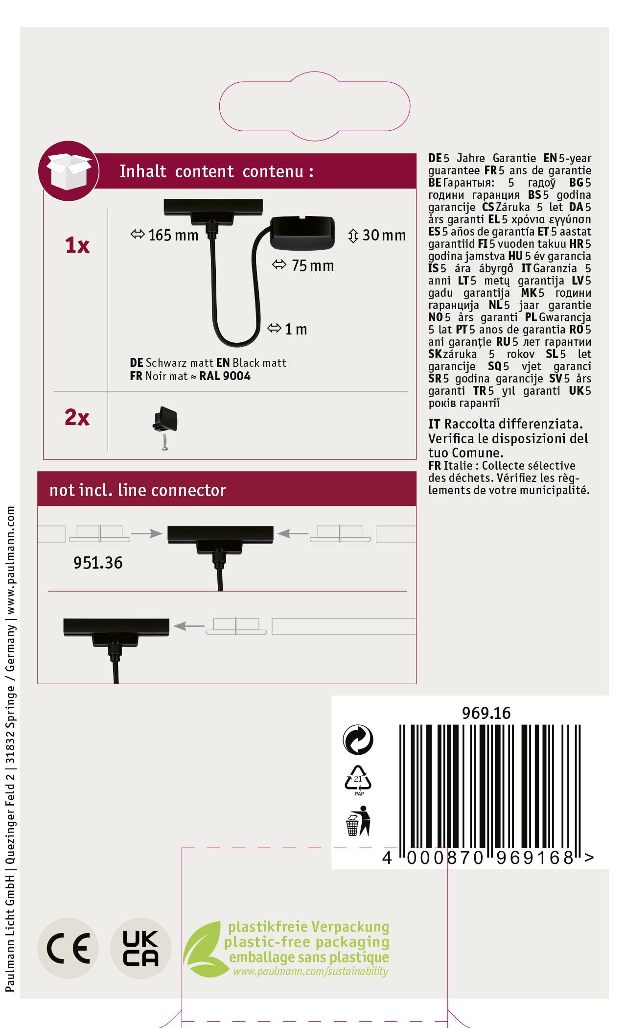 Paulmann 96916 Aufbausystem-Komponente Einspeiser Schwarz (matt)
