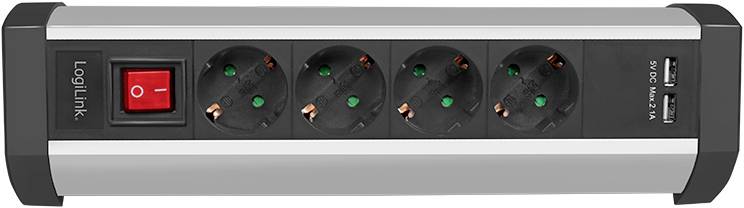 LogiLink LPS236U Steckdosenleiste mit Schalter Schwarz, Silber Schutzkontakt