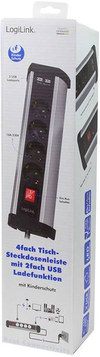 LogiLink LPS236U Steckdosenleiste mit Schalter Schwarz, Silber Schutzkontakt