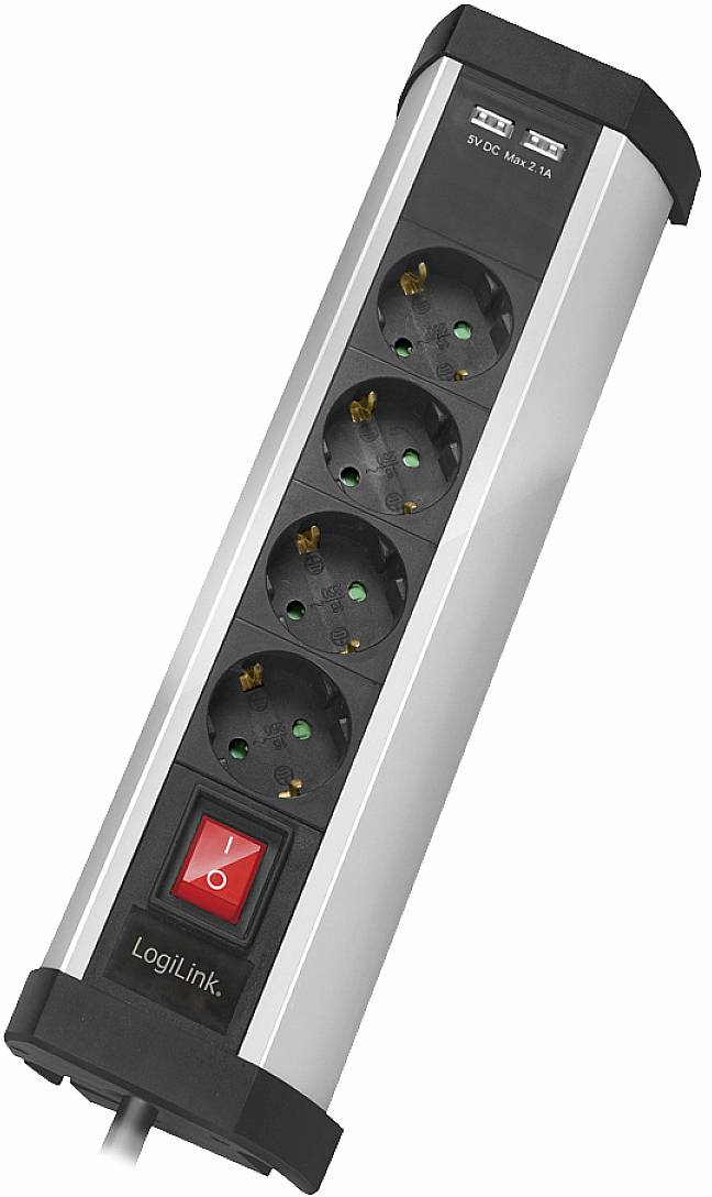 LogiLink LPS236U Steckdosenleiste mit Schalter Schwarz, Silber Schutzkontakt