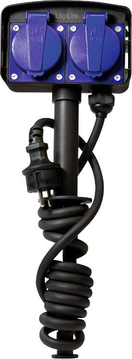 LogiLink LPS214 Gartensteckdose Schwarz mit Erdspieß, erhöhter Berührungsschutz