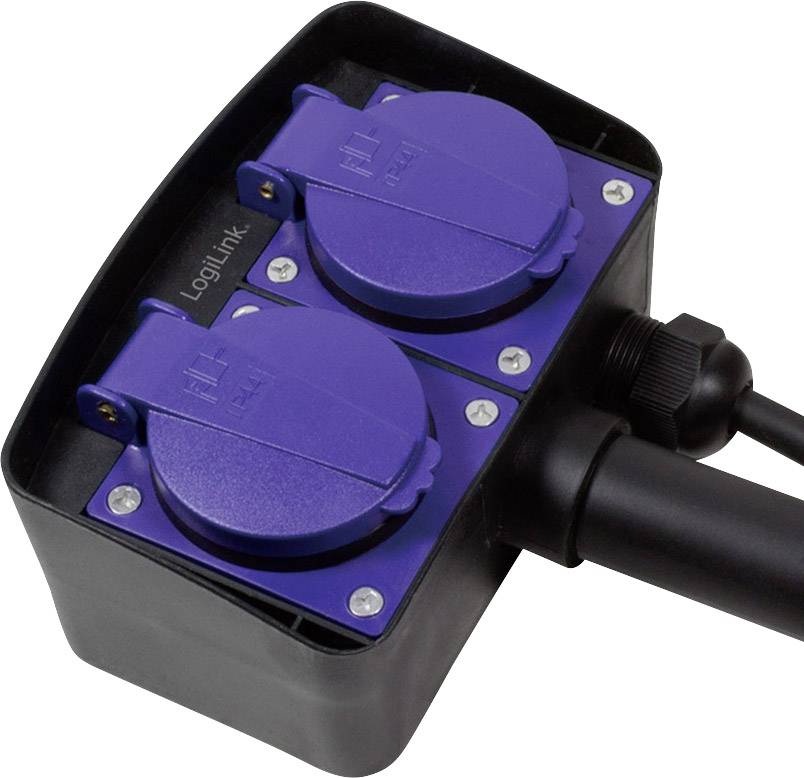 LogiLink LPS214 Gartensteckdose Schwarz mit Erdspieß, erhöhter Berührungsschutz