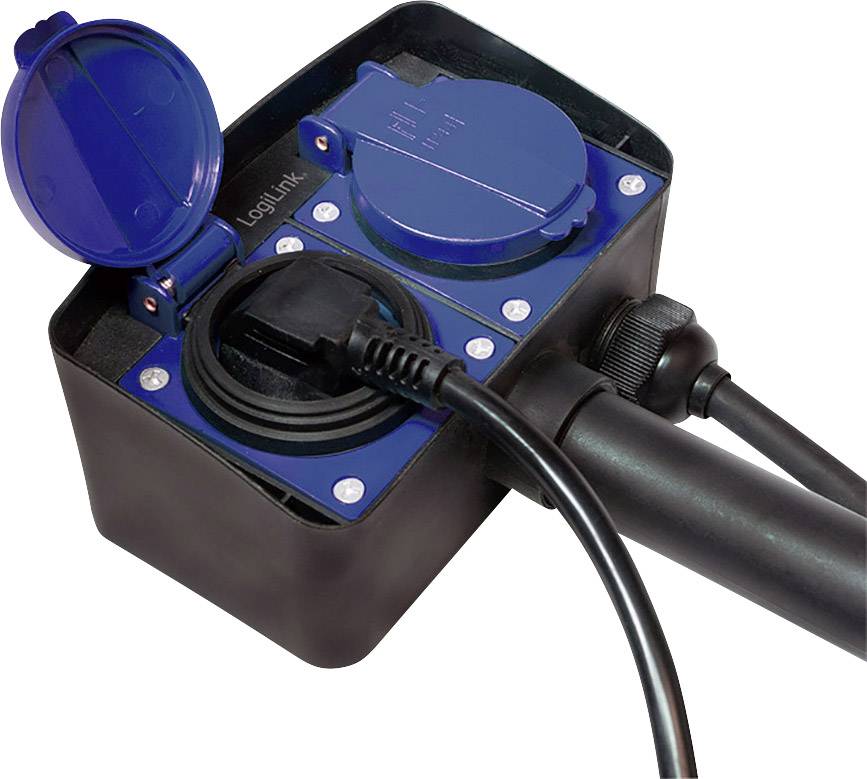 LogiLink LPS214 Gartensteckdose Schwarz mit Erdspieß, erhöhter Berührungsschutz