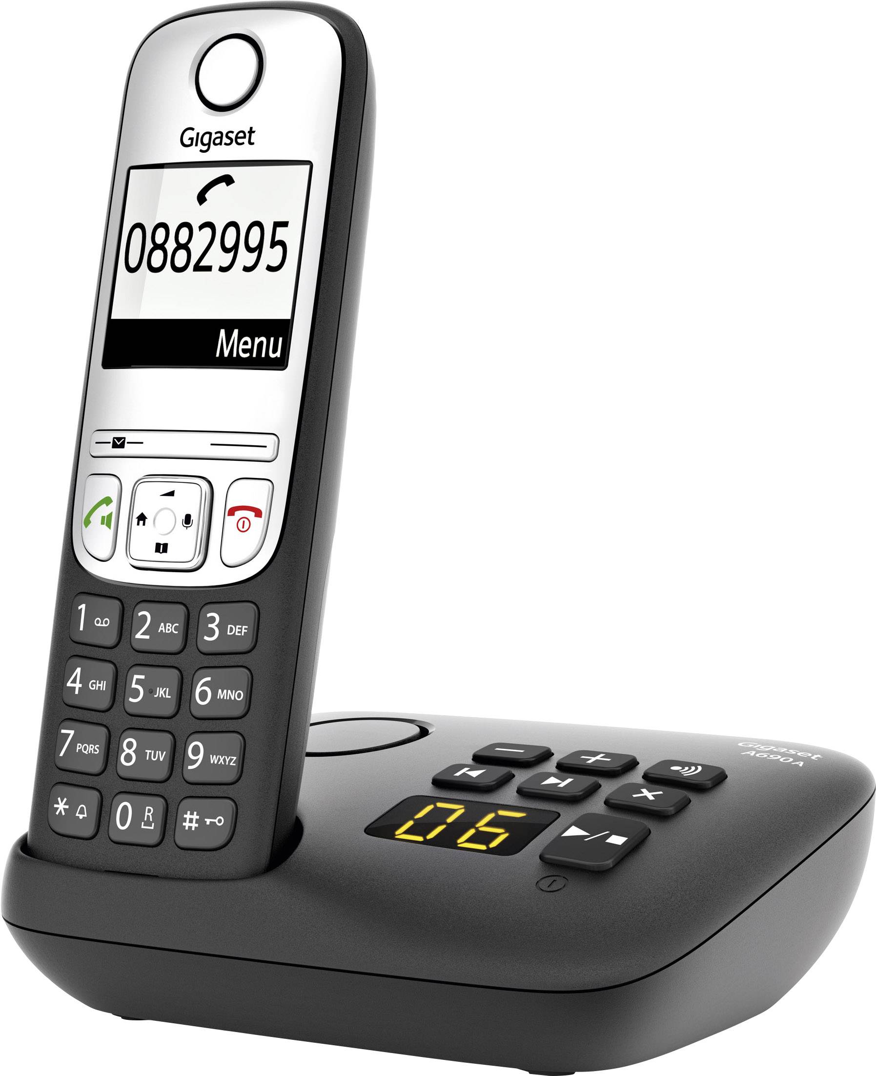 Gigaset A690A DECT Schnurloses Telefon analog Anrufbeantworter, Freisprechen, mit Basis, Wahlwiederholung Schwarz