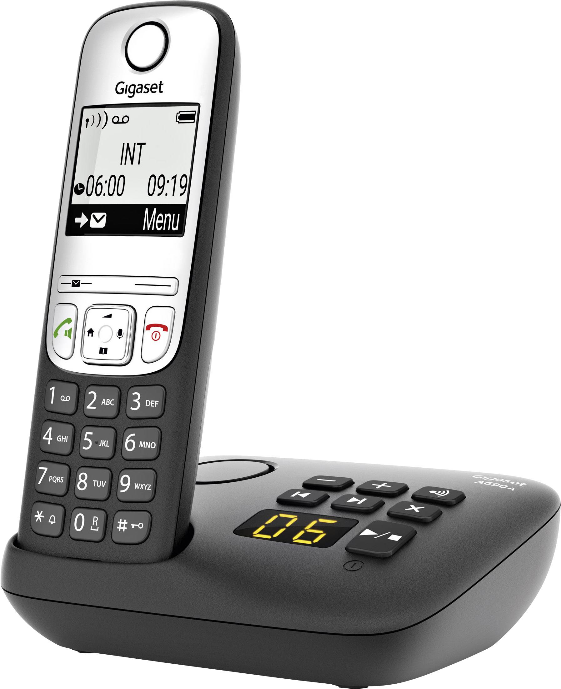 Gigaset A690A DECT Schnurloses Telefon analog Anrufbeantworter, Freisprechen, mit Basis, Wahlwiederholung Schwarz