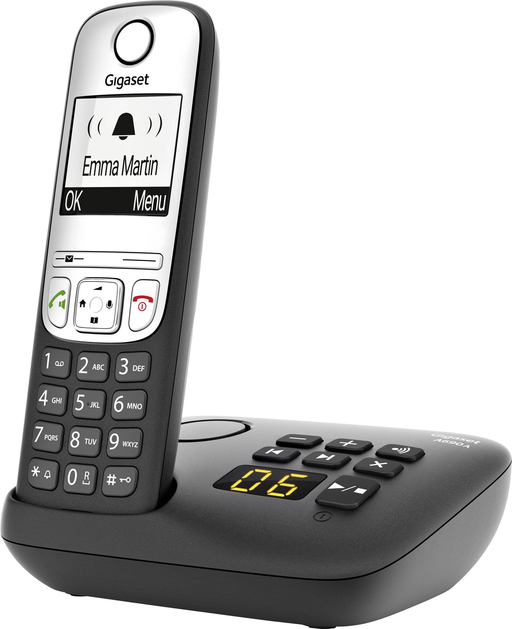 Gigaset A690A DECT Schnurloses Telefon analog Anrufbeantworter, Freisprechen, mit Basis, Wahlwiederholung Schwarz