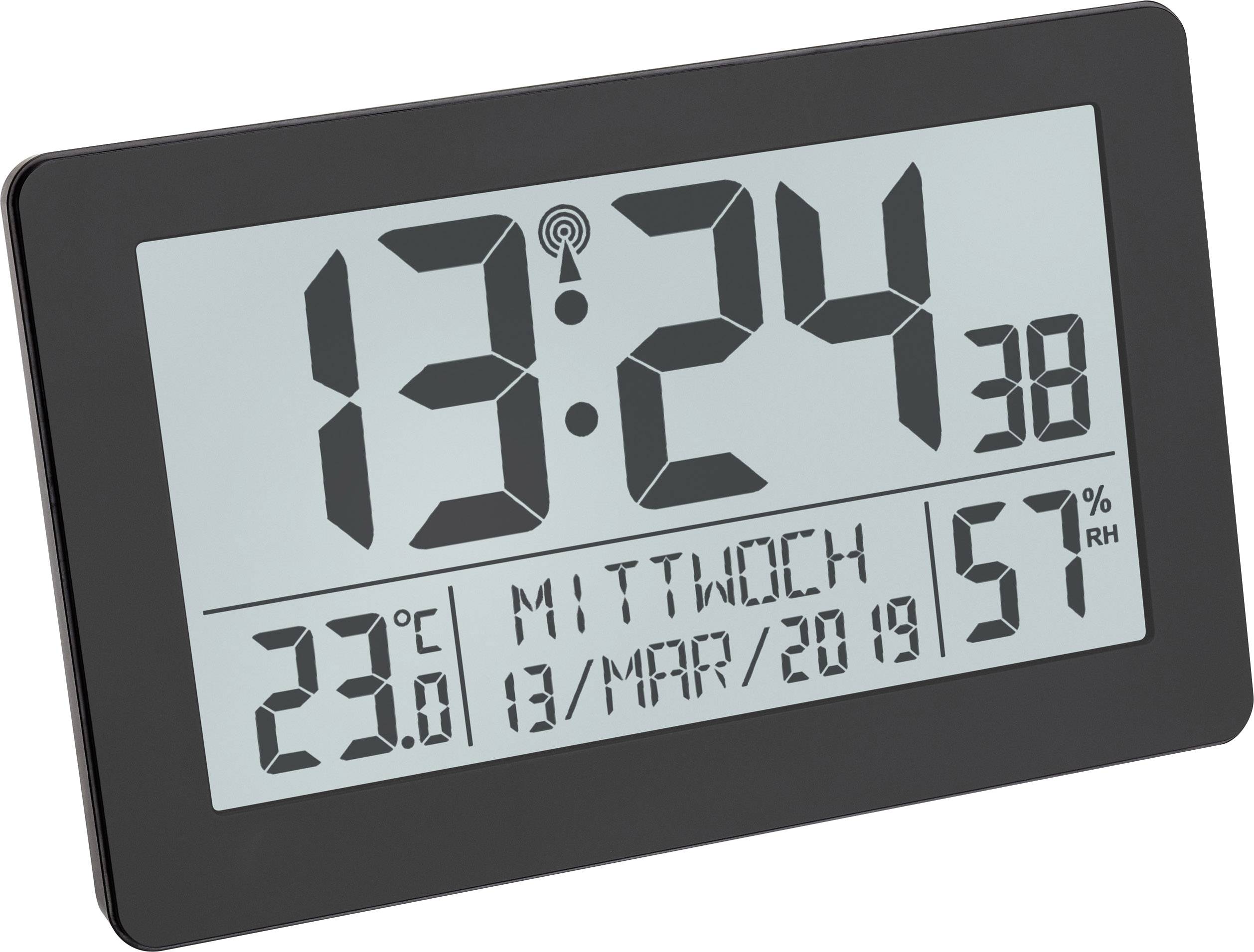 Digitale Uhr zeigt '13:24', Datum '13/Mär/2019', Wochentag 'Mittwoch', Temperatur '23°C', Luftfeuchtigkeit '57%'.