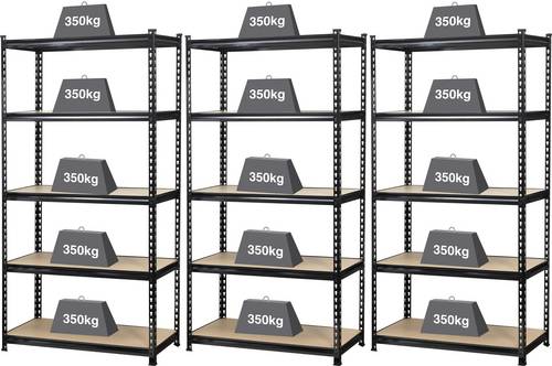 TOOLCRAFT 2195606 Schwerlastregal 350kg 3er SET (B x H x T) 900 x 1800 x 450mm Metall, MDF Holzboden