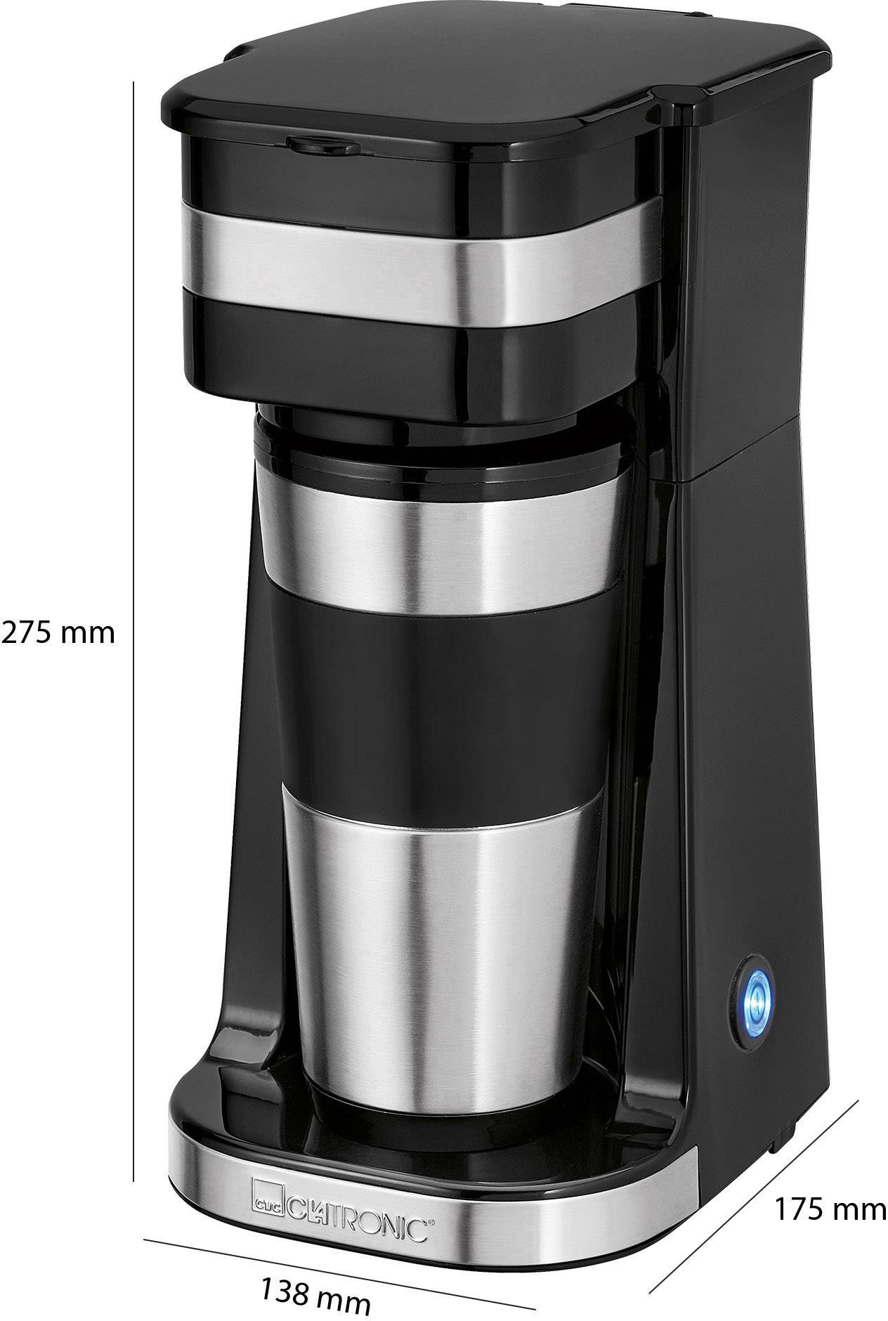 Clatronic KA 3733 Kaffeemaschine Edelstahl, Schwarz Fassungsvermögen Tassen=1