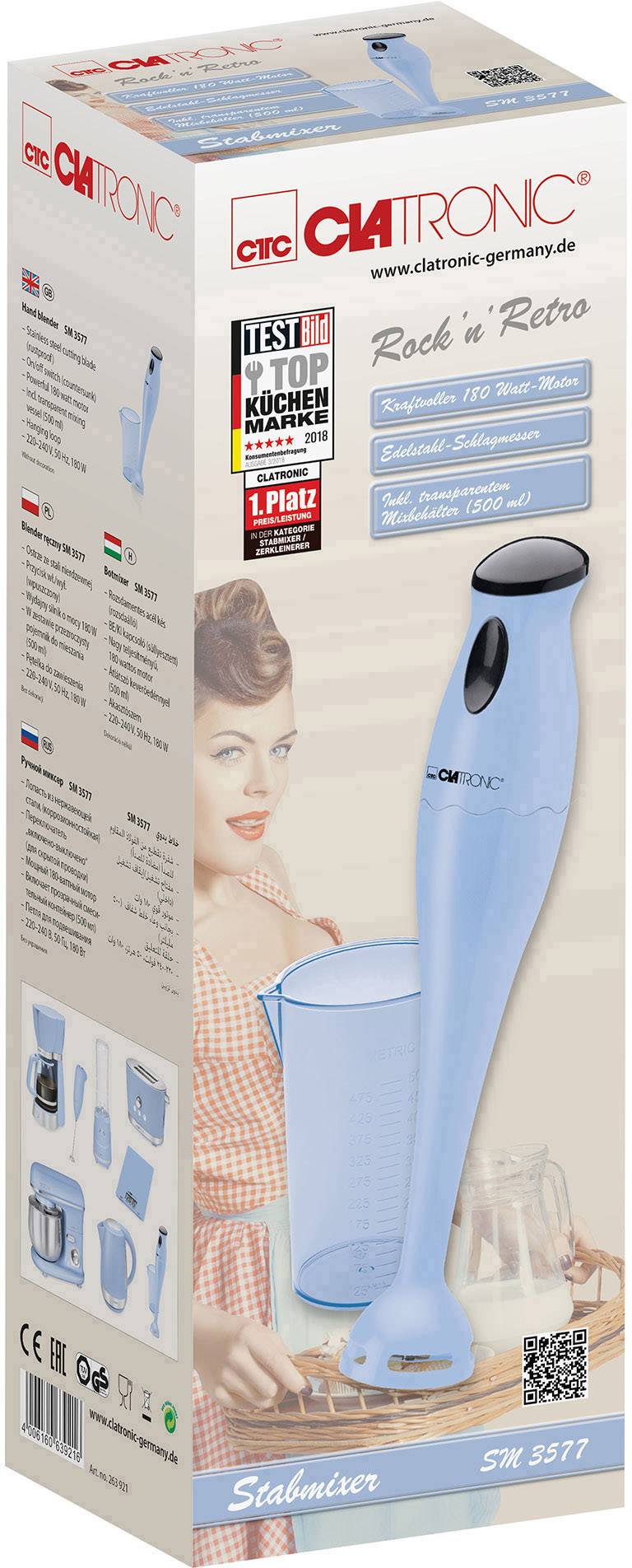 Clatronic SM 3577 Stabmixer 180W mit Mixbecher Hellblau