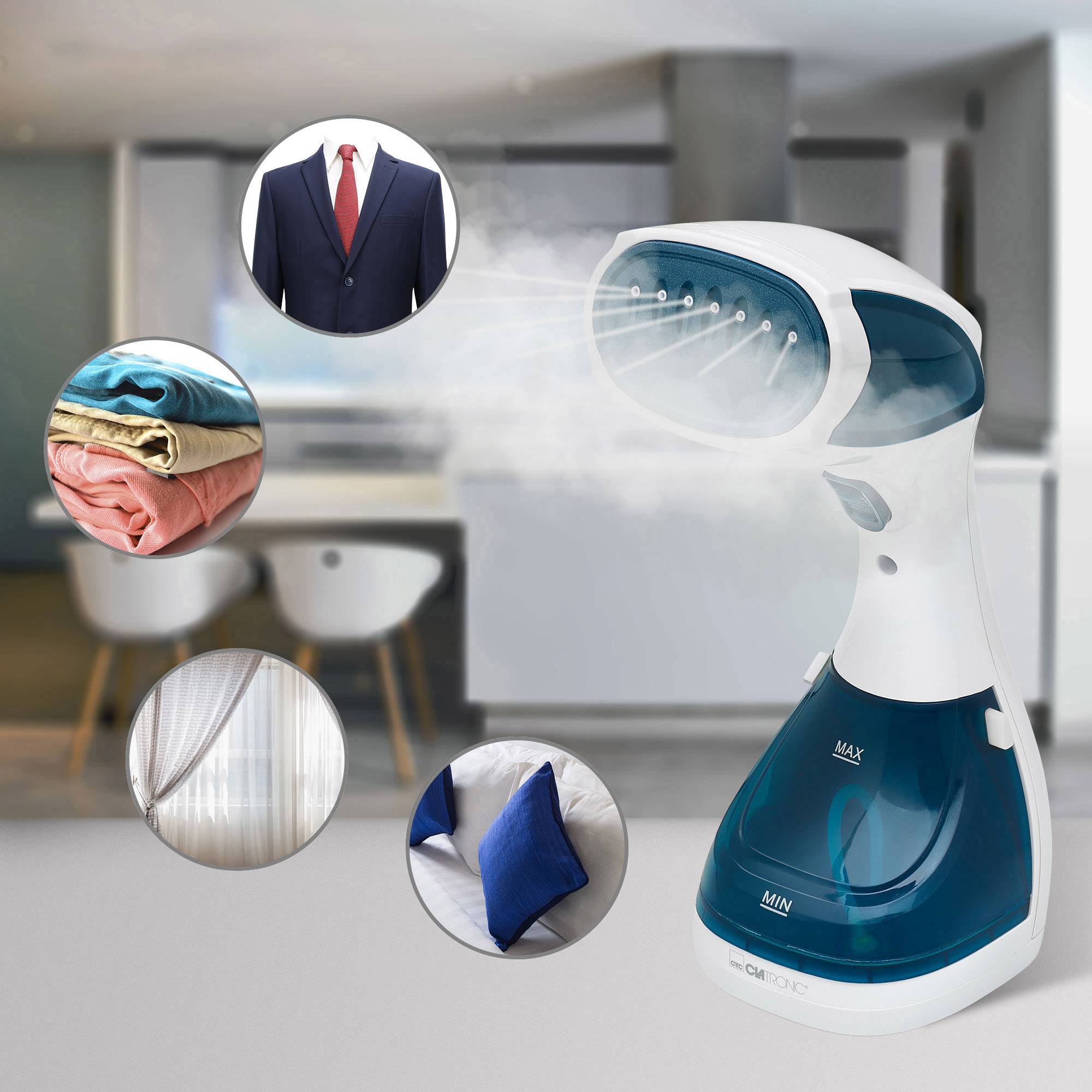 Clatronic DB 3717 Dampfglätter Weiß, Blau 1100 W