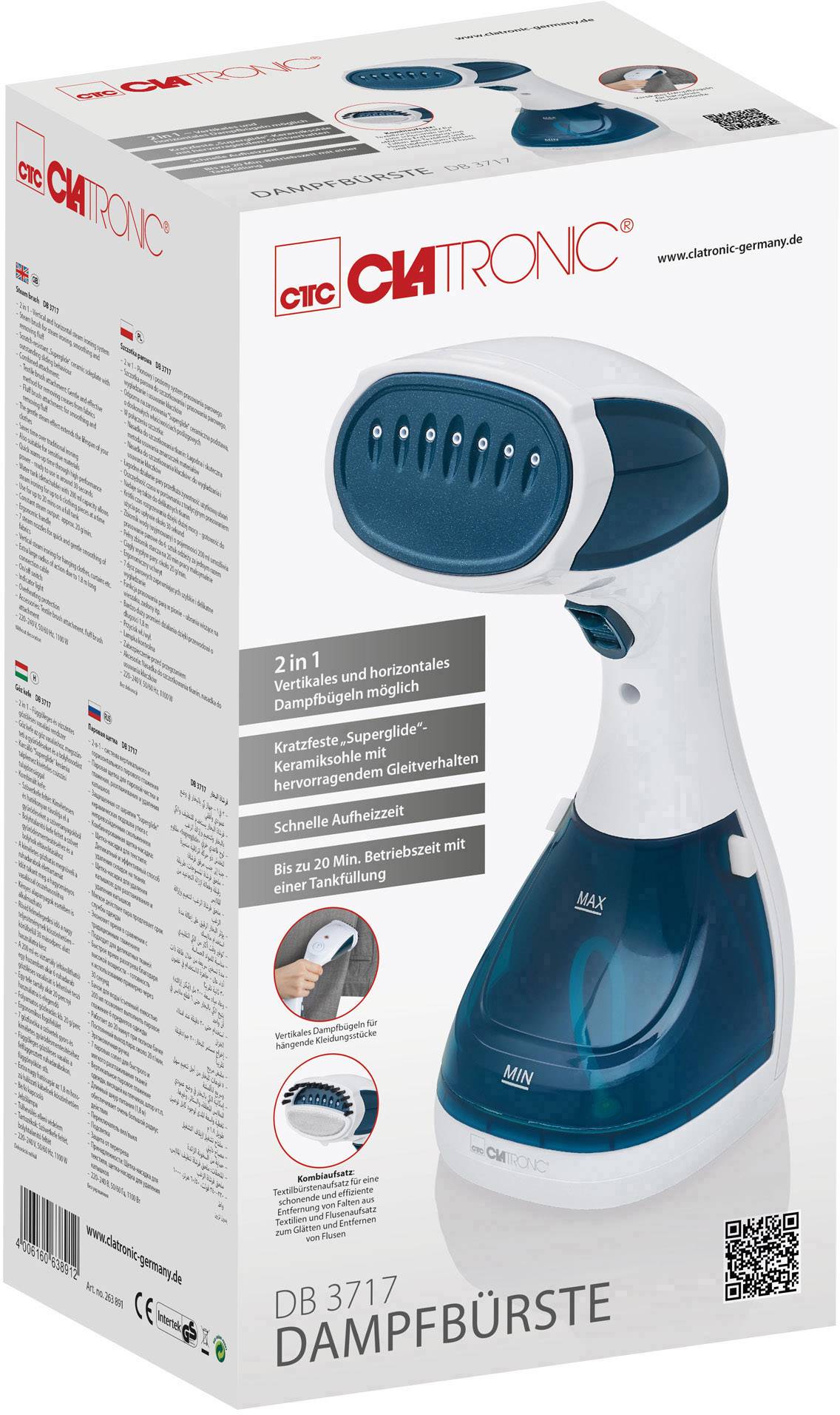 Clatronic DB 3717 Dampfglätter Weiß, Blau 1100 W