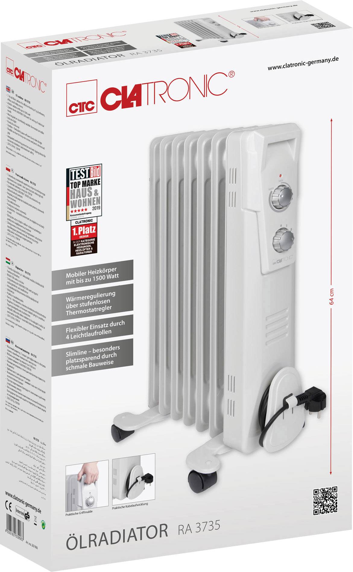 Clatronic 263906 Ölradiator RA 3735 1500 W Weiß