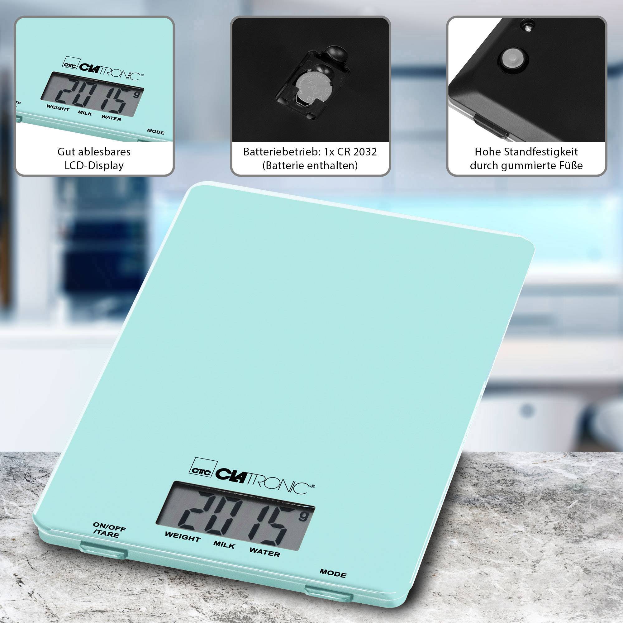 Clatronic KW 3626 LCD Küchenwaage digital Wägebereich (max.)=5kg Mint, Grün 220 x 150 x 16