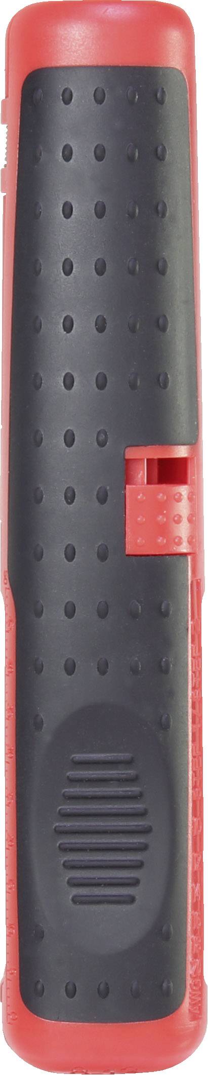Ein roter und schwarzer Fahrradgriff mit strukturierter Oberfläche für besseren Halt und Verstellmechanismus an der Seite.