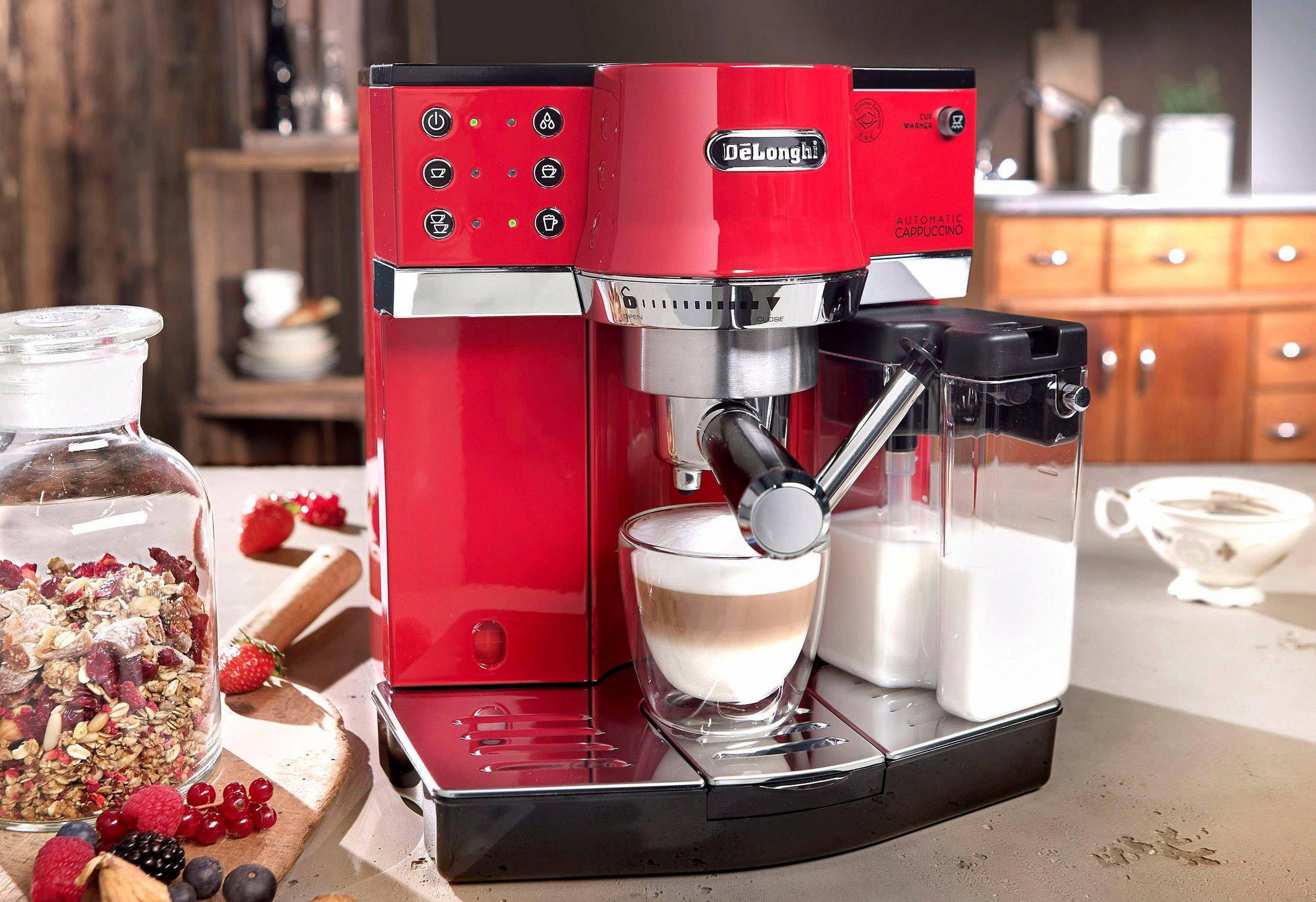 DeLonghi EC 860.R Espressomaschine mit Siebträger Rot 1450W E.S.E. Pad kompatibel, mit automatischem Milchaufschäumer, mit