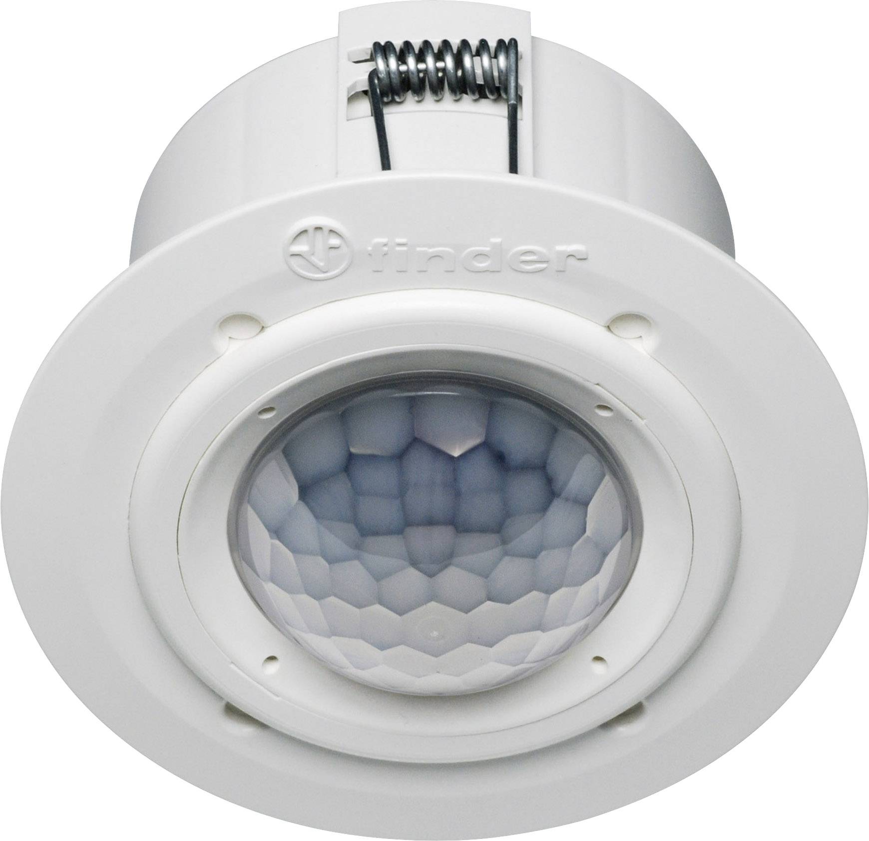 Ein weißer, runder Bewegungssensor mit Wabenmusterabdeckung, geeignet für Deckenmontage.