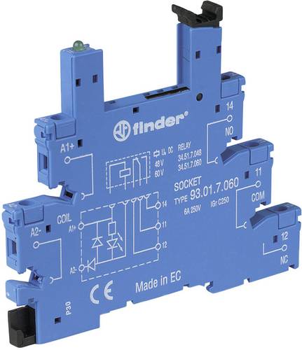 Finder 93.01.7.060 Relaissockel mit Haltebügel, mit LED, mit EMV-Entstörbeschaltung Passend für Se