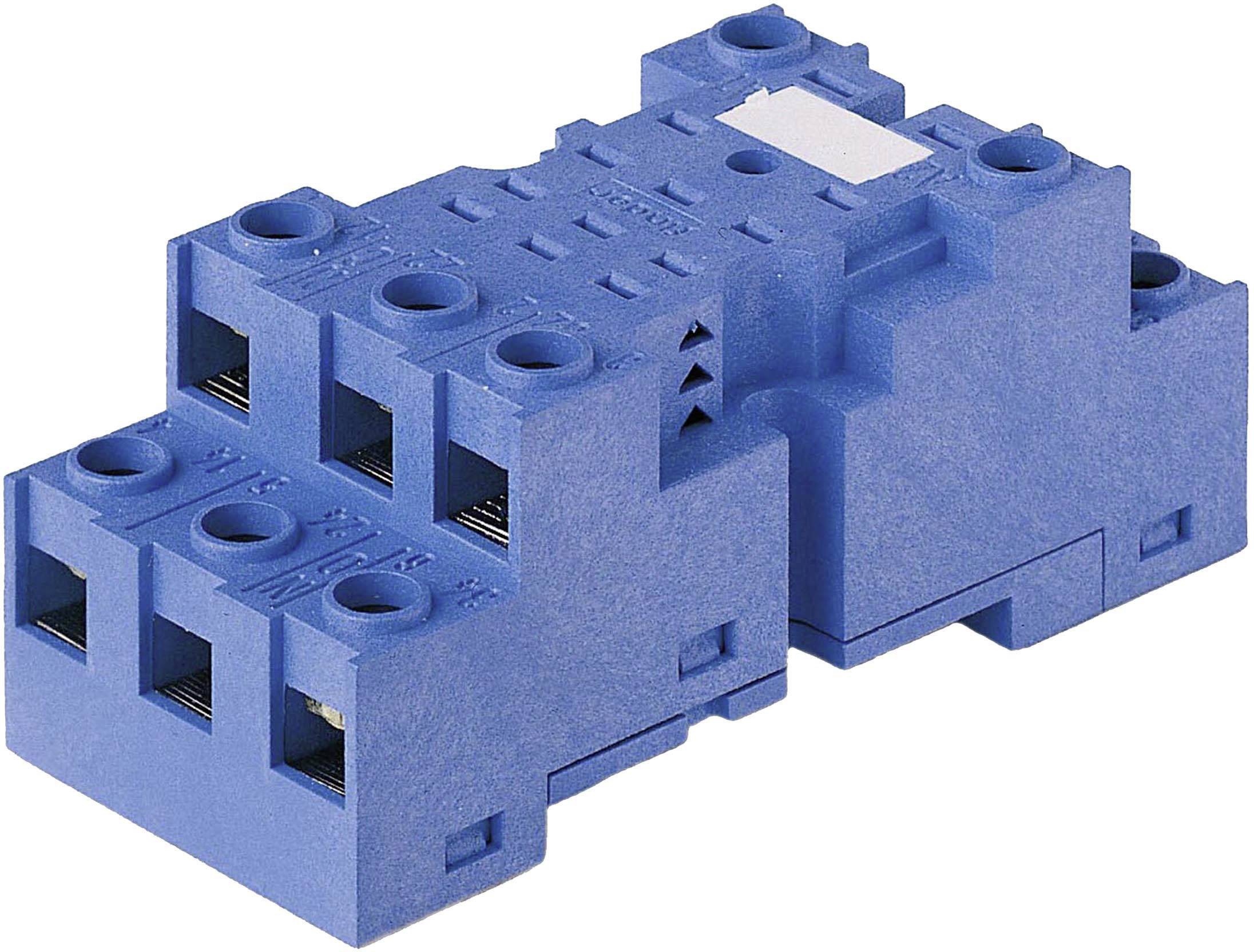Blauer elektrischer Anschlussblock aus Kunststoff, mit mehreren Anschlüssen und Löchern zur Drahtbefestigung.