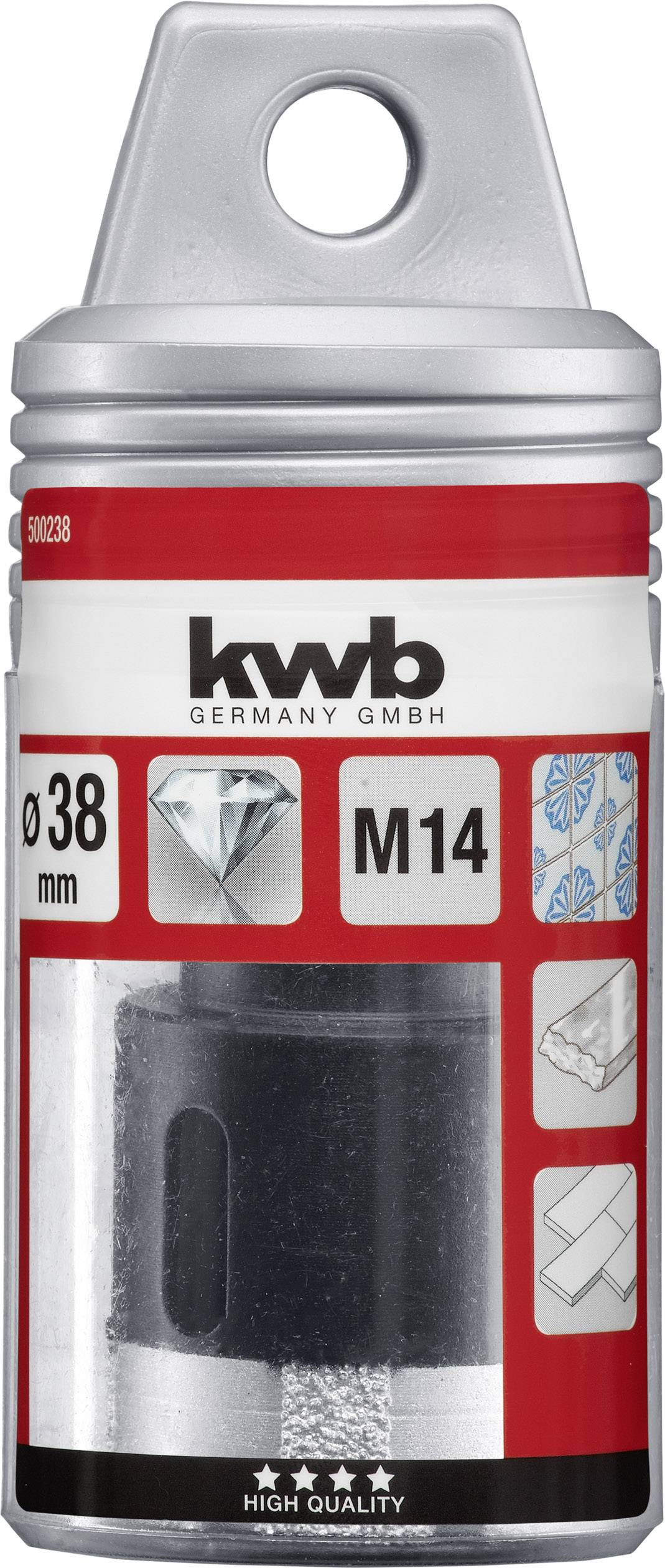 'Kwb Germany GmbH' Lochsäge mit 38 mm Durchmesser, M14 Verbindung, für Fliesen und andere Materialien, in Kunststoffverpackung.
