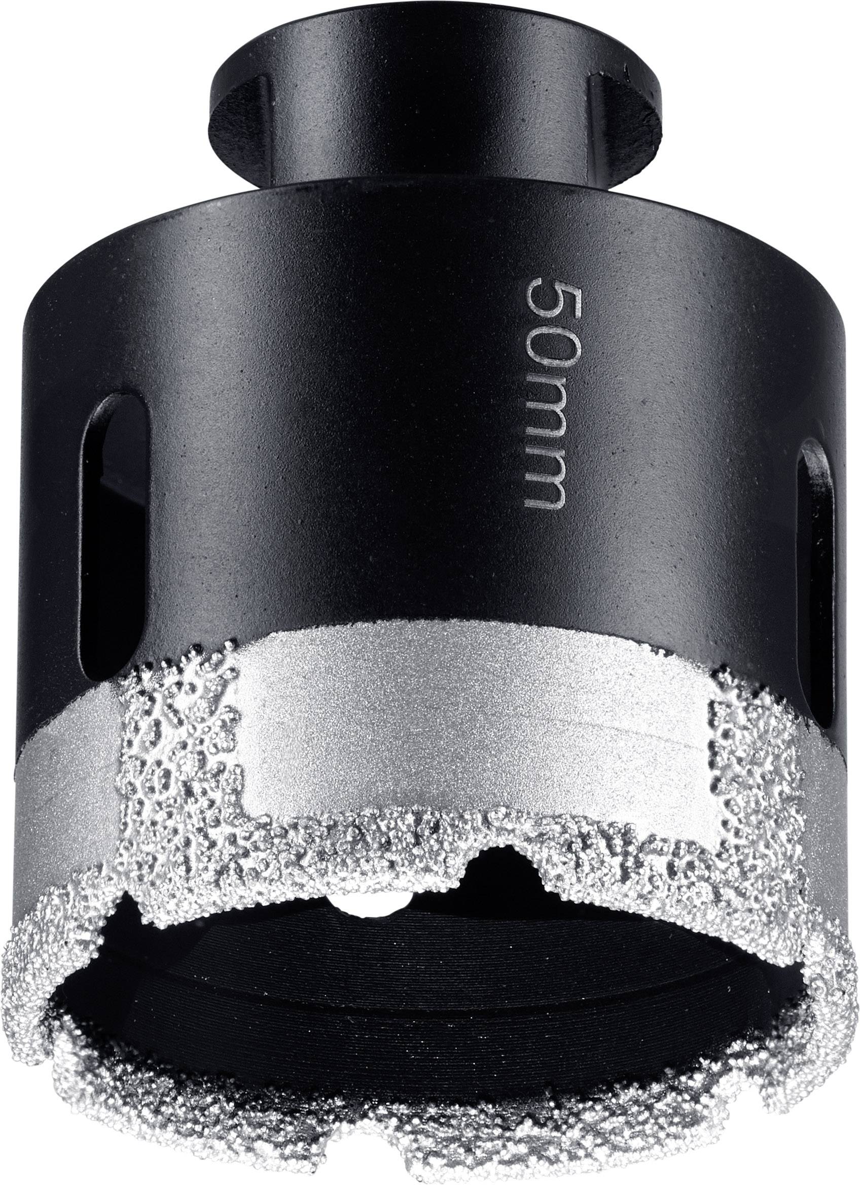 Bohrkrone mit diamantbeschichtetem Rand, 50 mm Durchmesser. Geeignet zum Durchbohren von harten Materialien wie Keramik oder Beton.