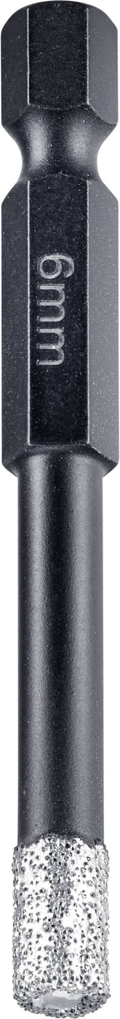 Ein sechseckiger Bohreradapter mit Diamantspitze und der Aufschrift '6mm'. Geeignet für präzises Bohren in harte Materialien.
