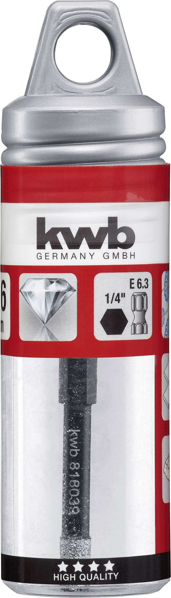 Eine Verpackung mit einem Sechskant-Bit von 'kwb Germany GmbH', 1/4 Zoll, E6.3. Auf der Verpackung steht 'High Quality'.