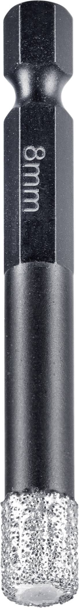 Ein schwarzer, sechskantiger 8 mm Diamant-Bohreraufsatz, geeignet für präzises Bohren in harte Materialien.