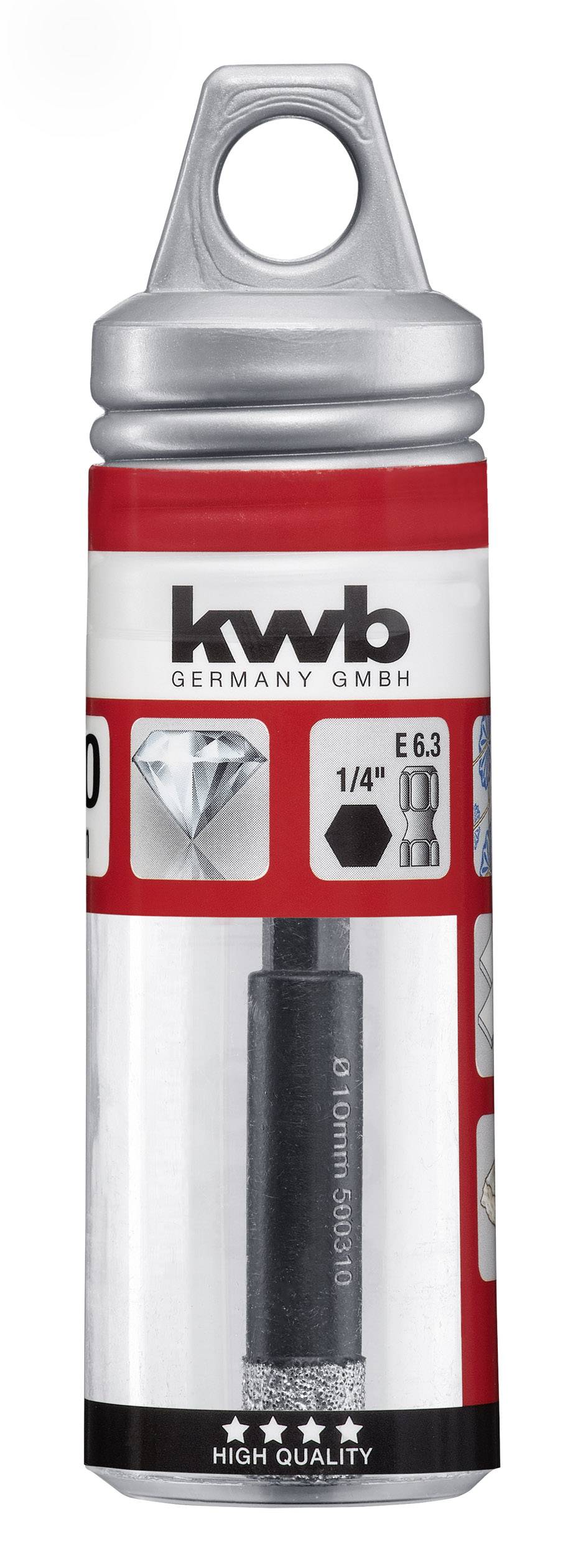 Bohrer-Verpackung von KWB Germany. Zeigt einen Diamantbohrer 1/4