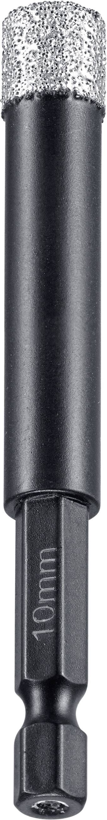 Ein zylindrischer Bohrer mit Diamantspitze. Geeignet für präzises Bohren in harte Materialien. Die Länge beträgt etwa 10 cm.