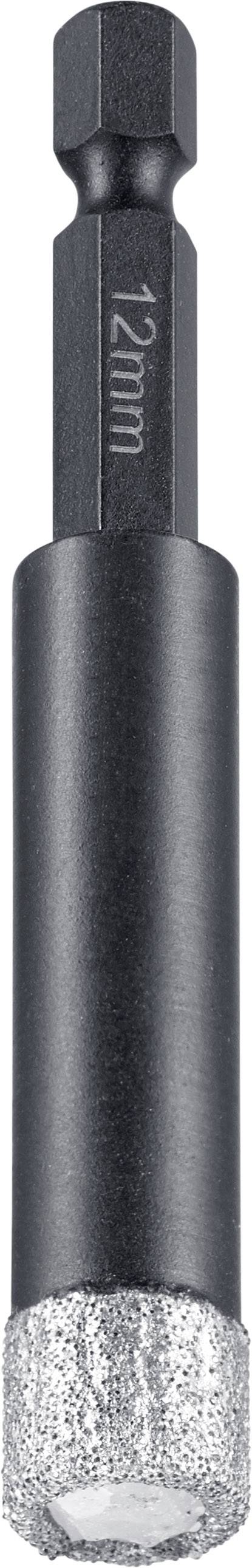 Ein schwarzer Bohrkopf mit der Aufschrift '12 mm'. Geeignet für präzise Bohranwendungen.