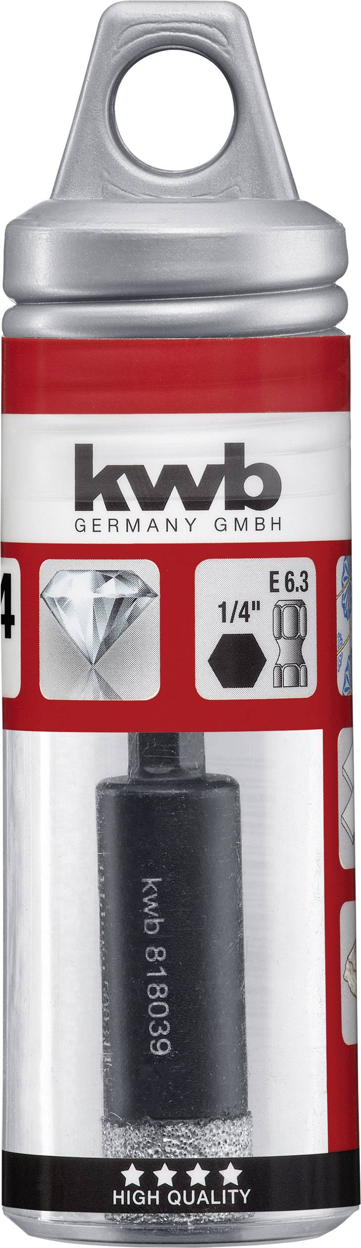 'kwb GERMANY GMBH' Verpackung mit einem schwarzen Einsatz für Bohrmaschinen, versehen mit einem Aufsatz und Markierung '1/4