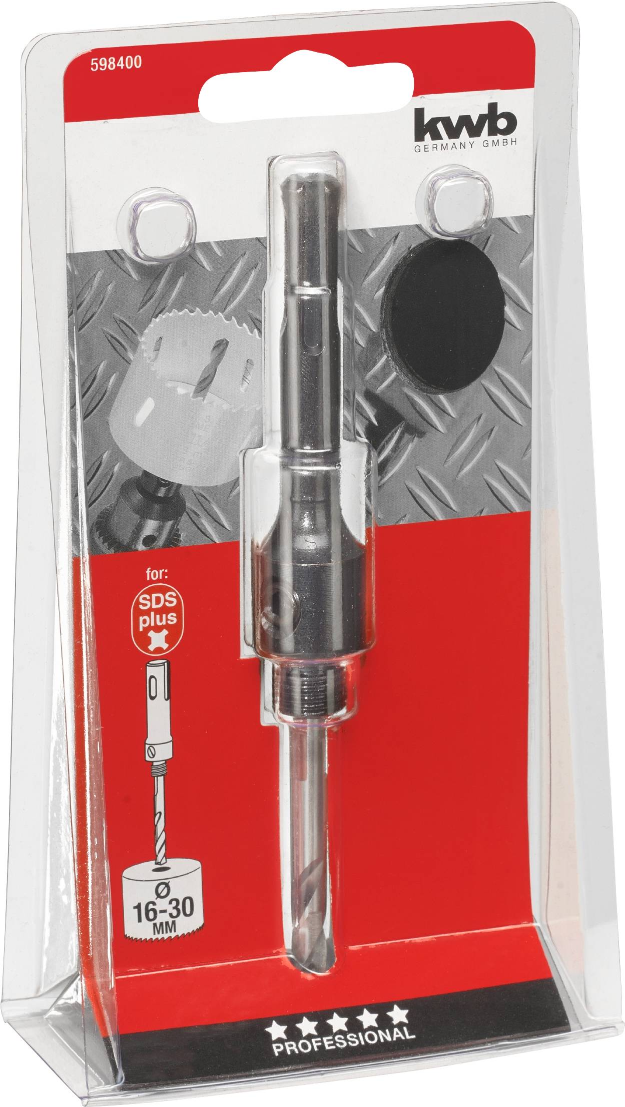 Verpacktes Lochsägeset für SDS Plus, 16-30 mm, von kwb. Enthält Bohrer und Adapter. Geeignet für professionelle Anwendungen.