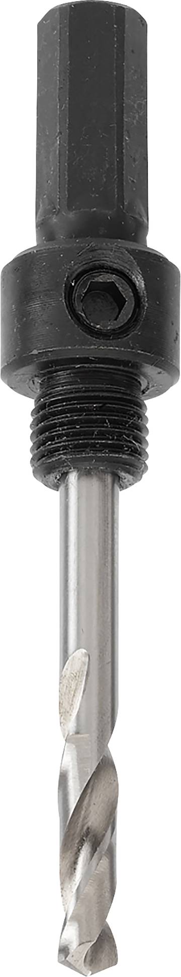 Bohrer mit schwarzem Schaft und silbernem Bohrkopf. Geeignet für Holz- und Metallarbeiten.