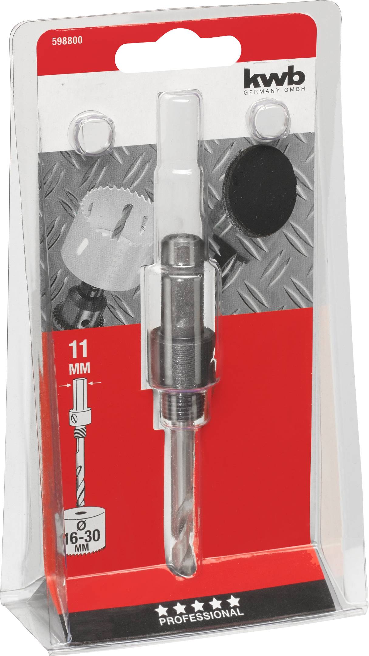 Bohrkronen-Set in Verpackung, enthält Bohrer mit 11 mm Durchmesser. Geeignet für professionelle Anwendungen, Marke 'kwb'.