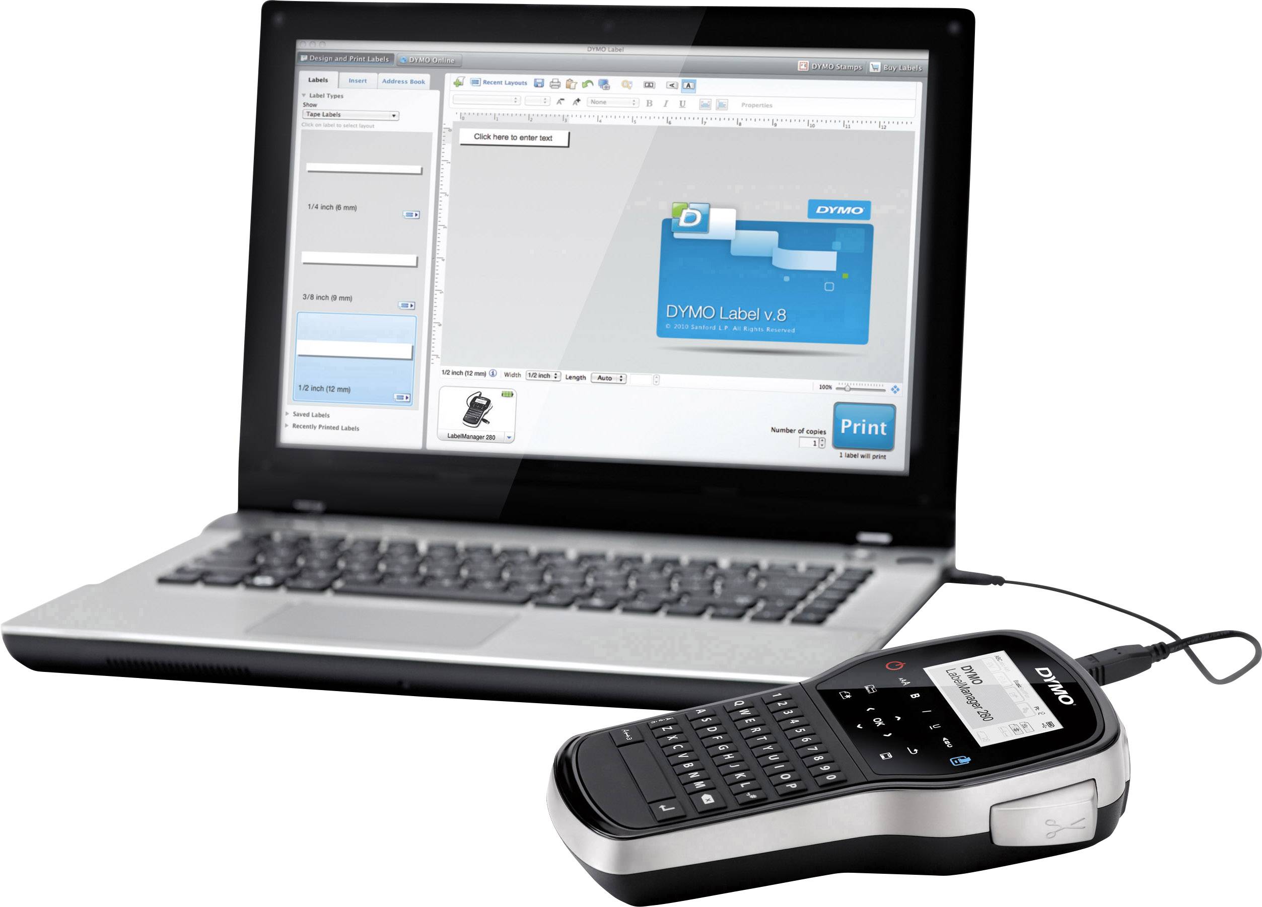 DYMO LabelManager 280P Qwerty Beschriftungsgerät Geeignet für Schriftband: D1 6 mm, 9 mm, 12 mm