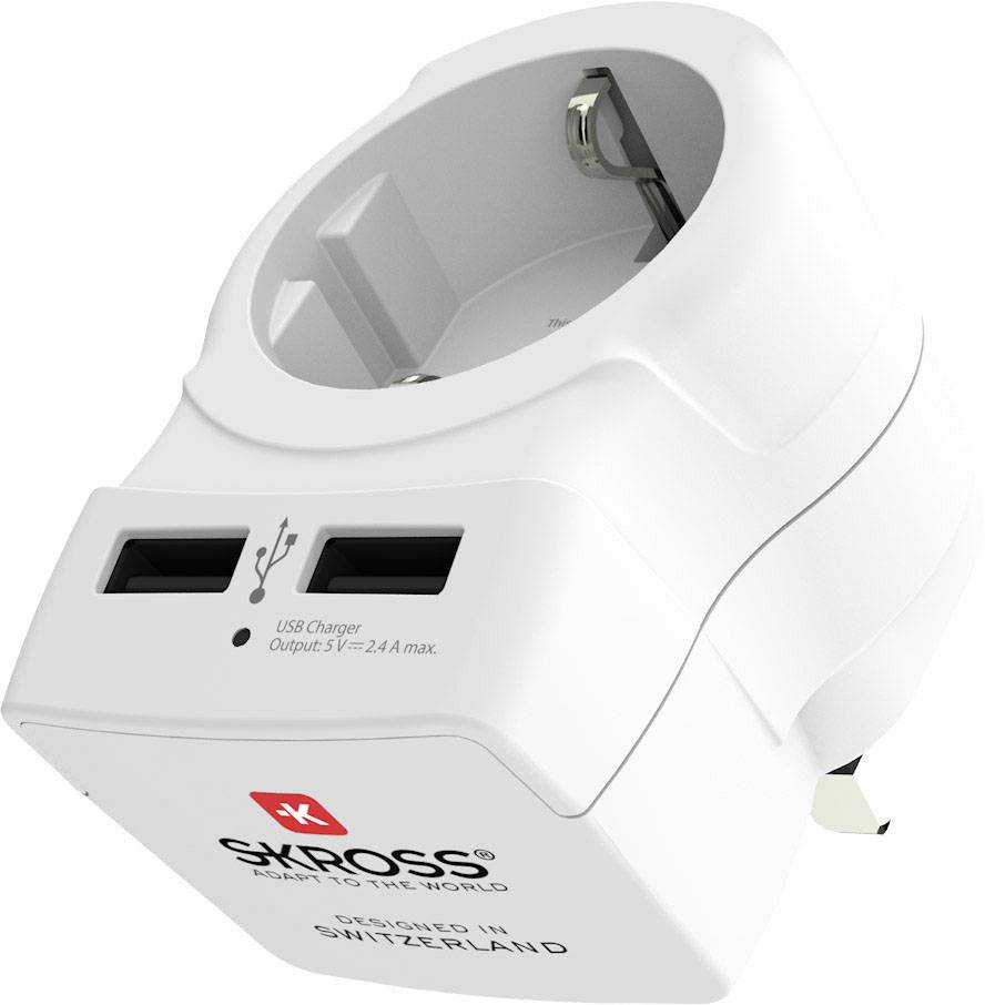 Skross Adapter USB Weiß Steckdose mit UK-Adapter