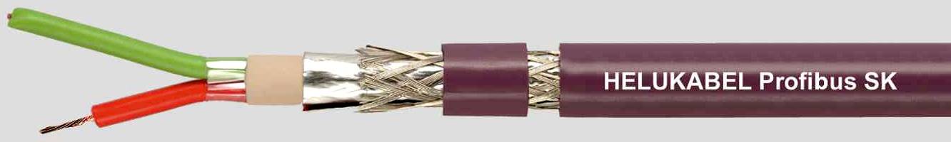 Schnittansicht eines Profibus-Datenkabels von Helukabel, zeigt die inneren Drähte und Schirmung.
